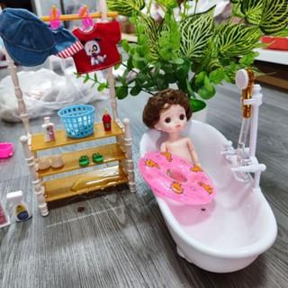 Bồn tắm Cho Búp Bê 1/6,doll5in, Loại Cao Cấp Xả Nước Chạy Bằng pin tặng 1 phao cute