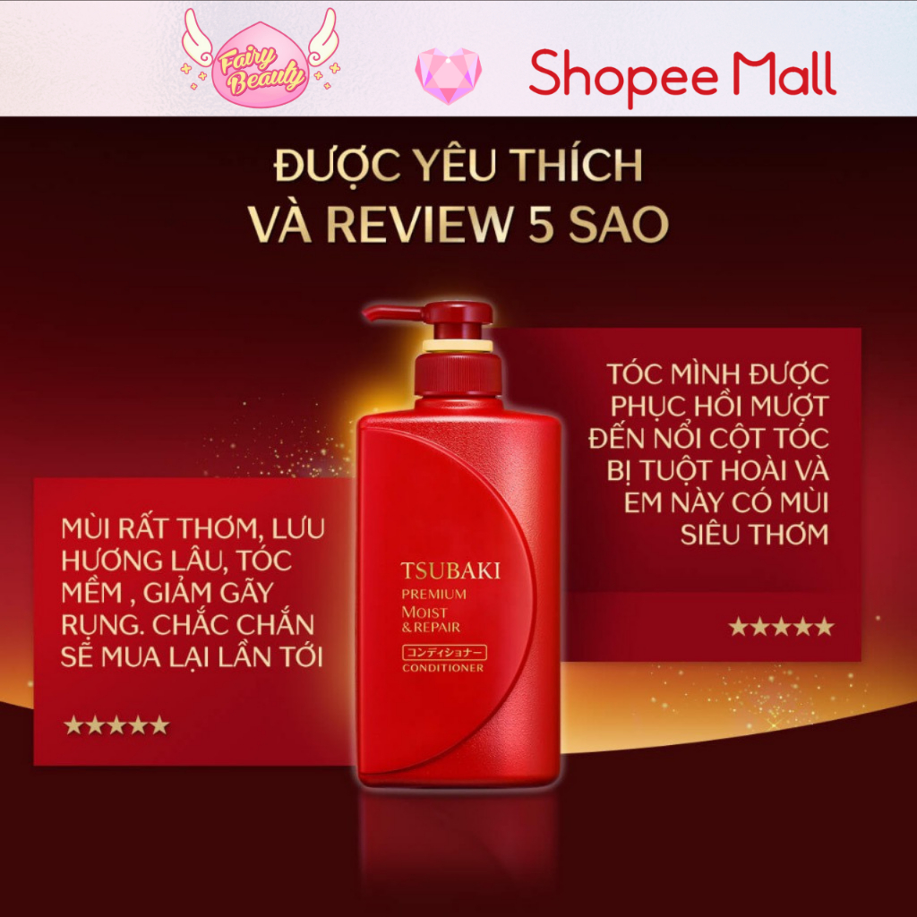 [TSUBAKI ] Dầu Xả Dưỡng Phục Hồi Tóc Khô Xơ Rối Và Giúp Bóng Mượt Chiết Xuất Từ Thiên Nhiên Premium Moist 490ml