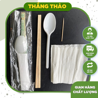 Set bộ đũa tách nhật - thìa nhựa - tăm - giấy dùng một lần cho đồ mang đi
