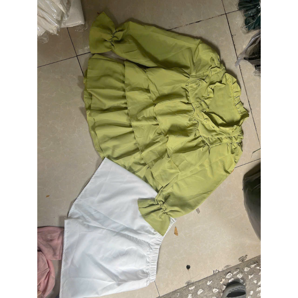 [4.4 Sales Freeship] Set bộ đùi babydoll bèo tầng cổ v tay dài mix quần sooc đùi, set tiểu thư cổ bèo hàn quốc mtb