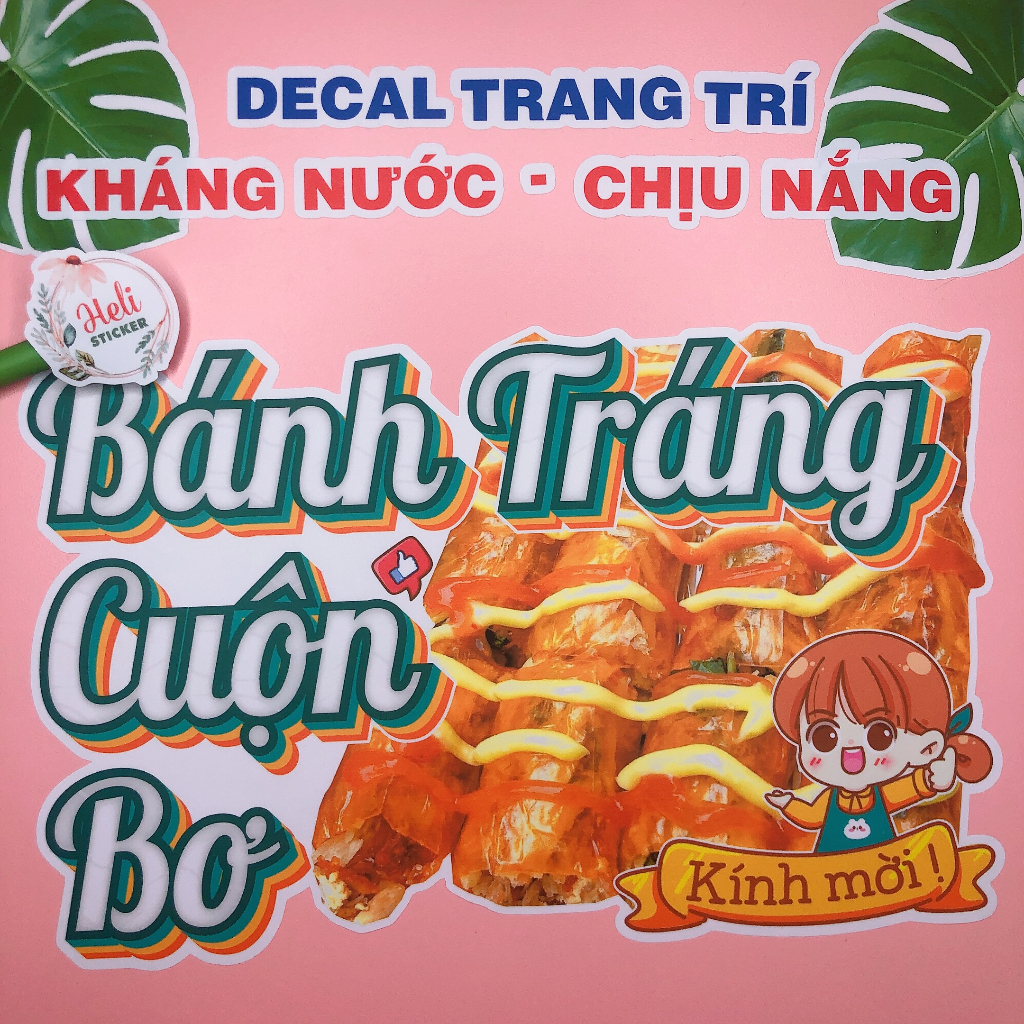 Decal Trang Trí BÁNH TRÁNG CUỘN BƠ ✨ Hình Dán Decor Quán Ăn, Trà Sữa, Cà Phê - Sticker Kháng Nước, Chịu Nắng, Cắt Sẵn.