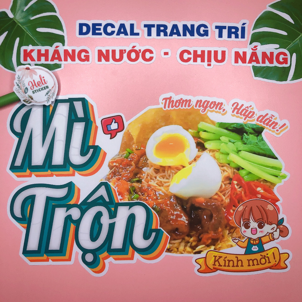 Decal Trang Trí Quán MÌ TRỘN ✨ Hình Dán Decor Quán Ăn Vặt, Trà Sữa, Cà Phê - Sticker Kháng Nước, Chịu Nắng, Cắt Sẵn.