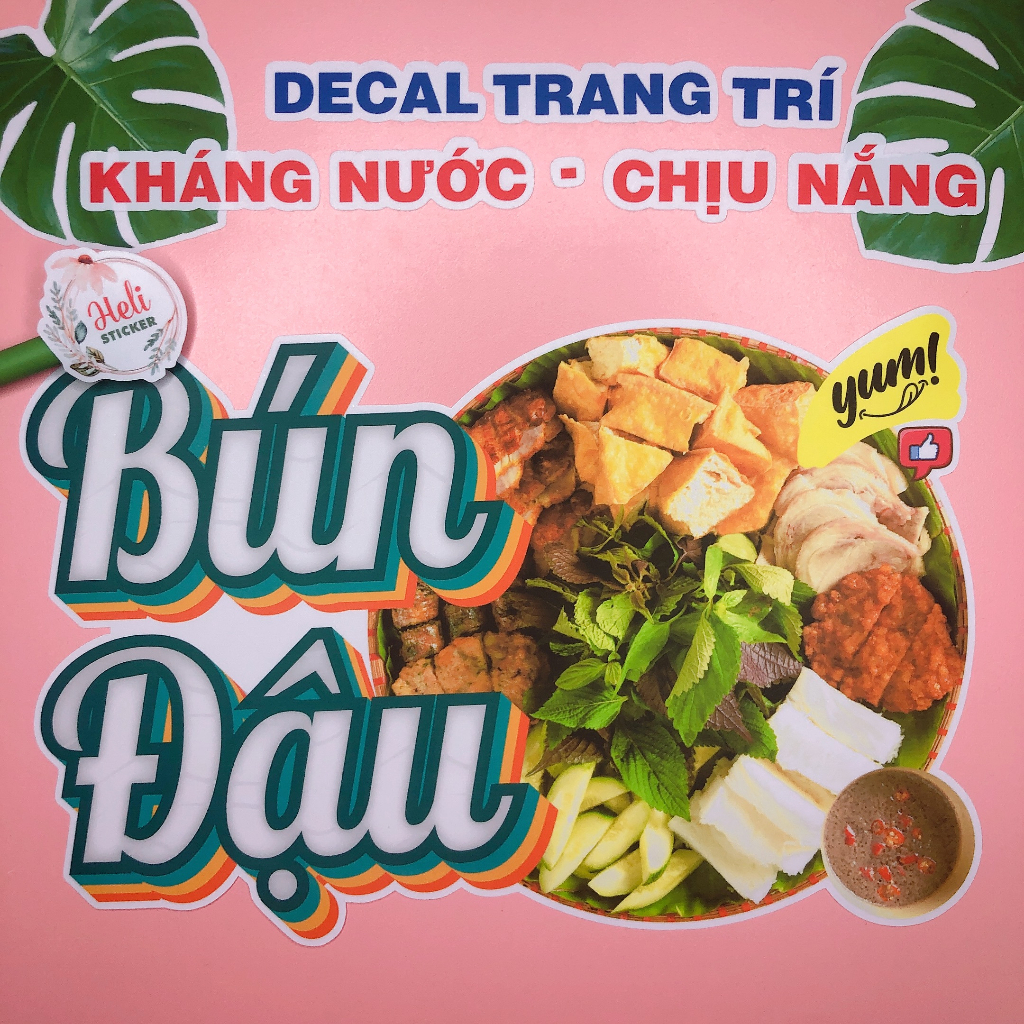 Decal Trang Trí BÚN ĐẬU ✨ Hình Dán Decor Quán Ăn Vặt, Trà Sữa, Cà Phê - Sticker Kháng Nước, Chịu Nắng, Cắt Sẵn.