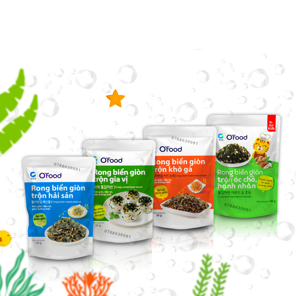 Rong biển Giòn Trộn Gia Vị nhiều vị OFOOD - Bịch 30g (khô gà, hải sản, truyền thống, óc chó hạnh nhân)