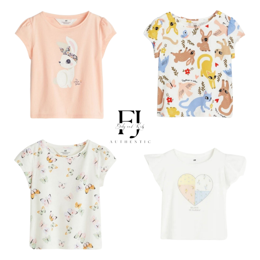 Áo thun bé gái chính hãng HM, áo thun họa tiết cho bé 2-10 tuổi Auth