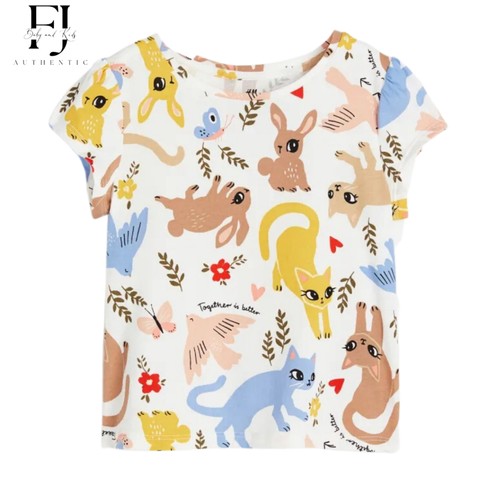 Áo thun bé gái chính hãng HM, áo thun họa tiết cho bé 2-10 tuổi Auth