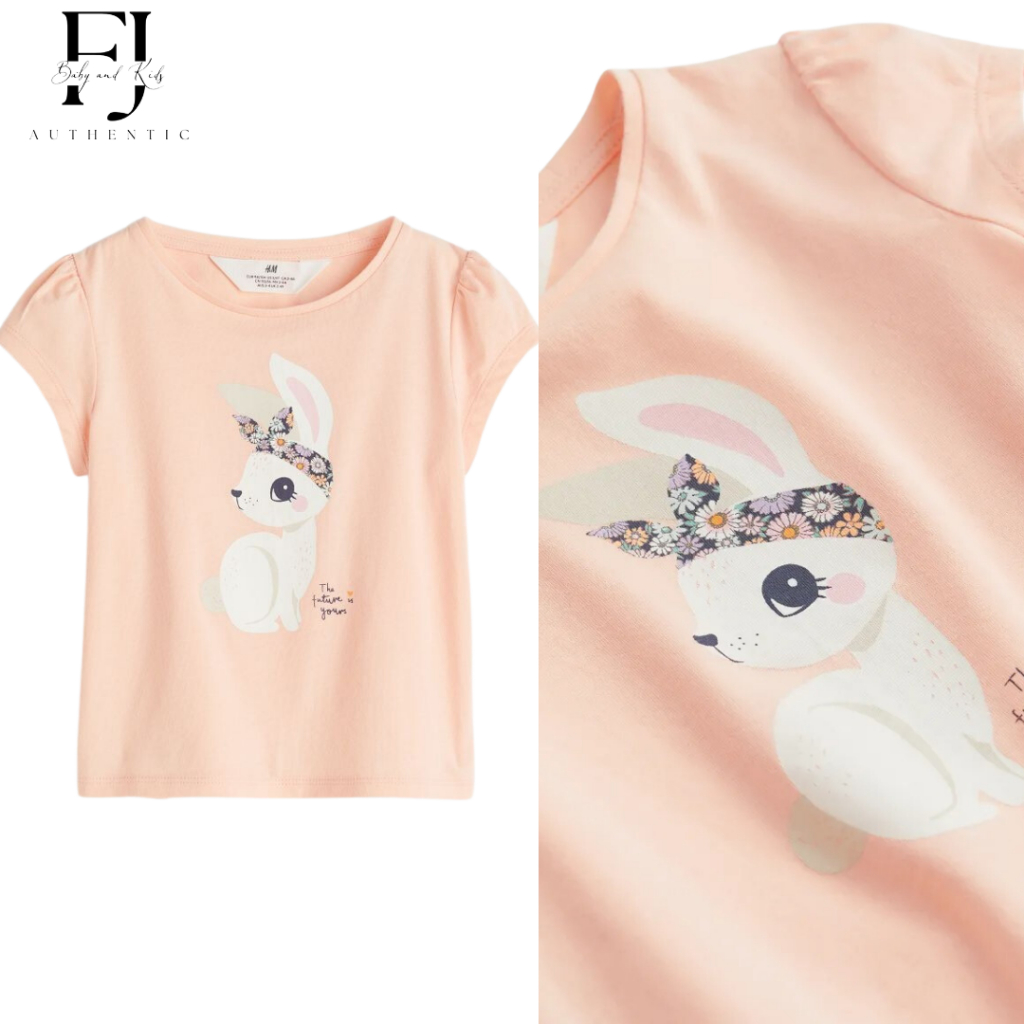 Áo thun bé gái chính hãng HM, áo thun họa tiết cho bé 2-10 tuổi Auth