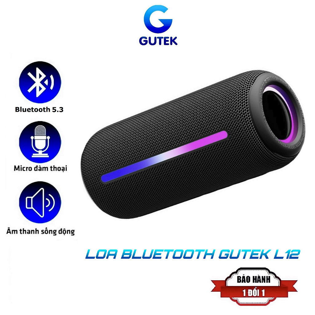 Loa bluetooth không dây nghe nhạc siêu bass Gutek L12 âm thanh HIFI hỗ trợ USB thẻ nhớ TF cổng 3.5mm