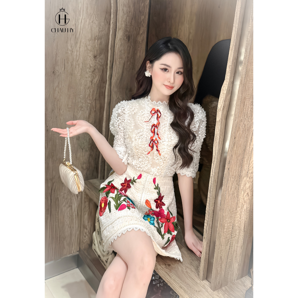 SET ÁO REN CHÂN VÁY HỌA TIẾT By TÈNG Ashyley