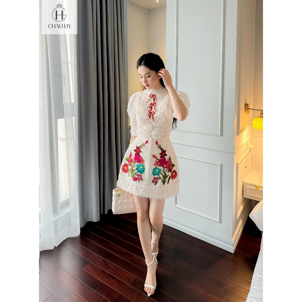 SET ÁO REN CHÂN VÁY HỌA TIẾT By TÈNG Ashyley