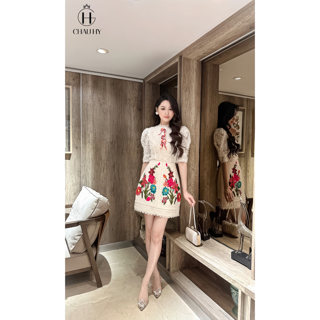 SET ÁO REN CHÂN VÁY HỌA TIẾT By TÈNG Ashyley