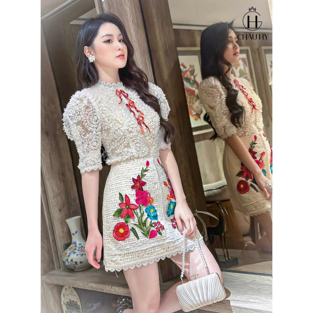 SET ÁO REN CHÂN VÁY HỌA TIẾT By TÈNG Ashyley