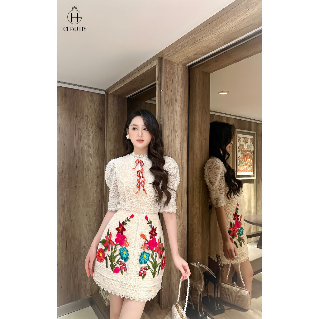 SET ÁO REN CHÂN VÁY HỌA TIẾT By TÈNG Ashyley