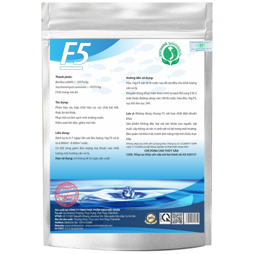Men Vi Sinh Xử Lý Nước Cho Cá, Ốc, Ếch, Lươn F5 VIETHAND 200G