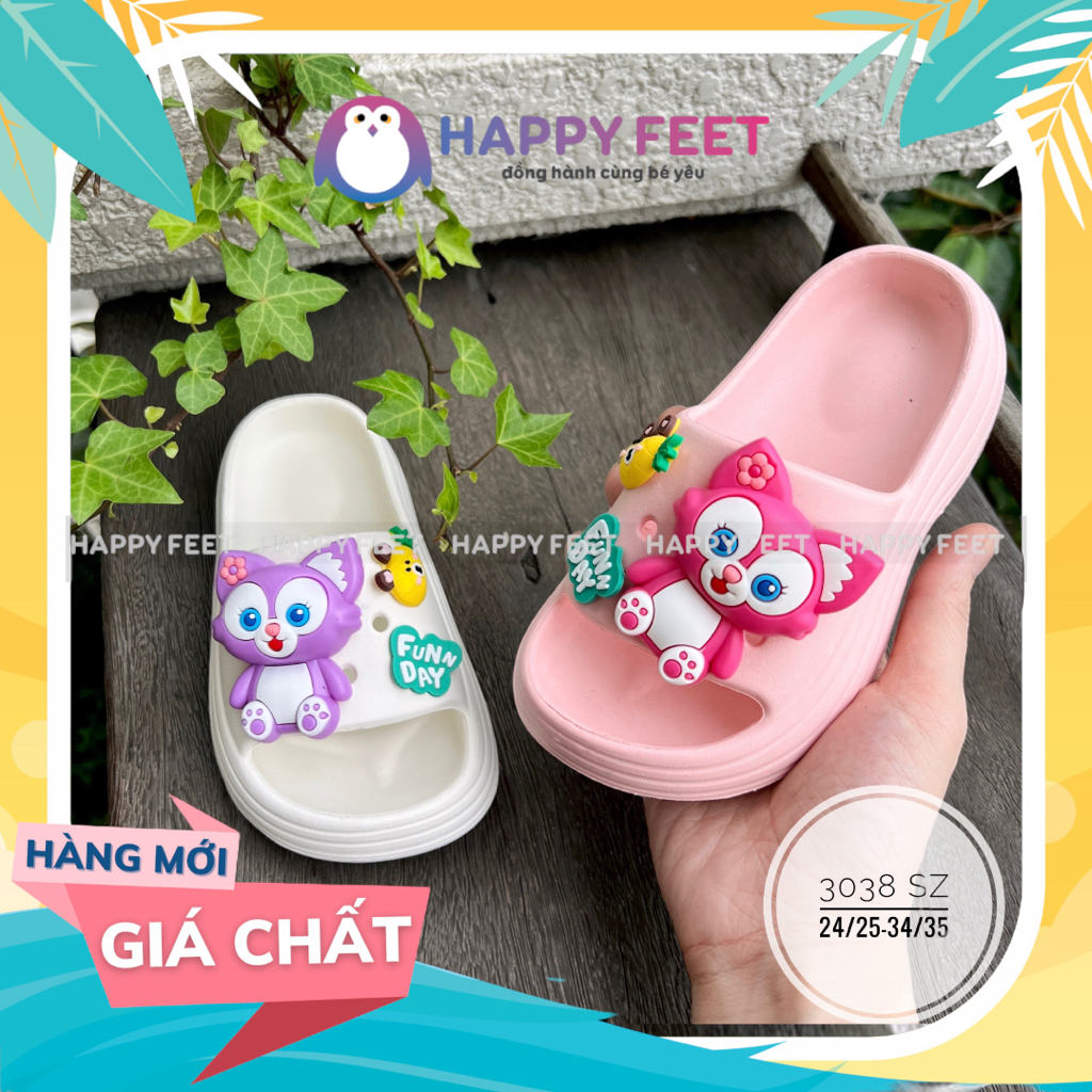 Dép lê cho bé siêu nhẹ chống trơn, lê đúc liền hình đáng yêu cho bé gái 3- 9 tuổi