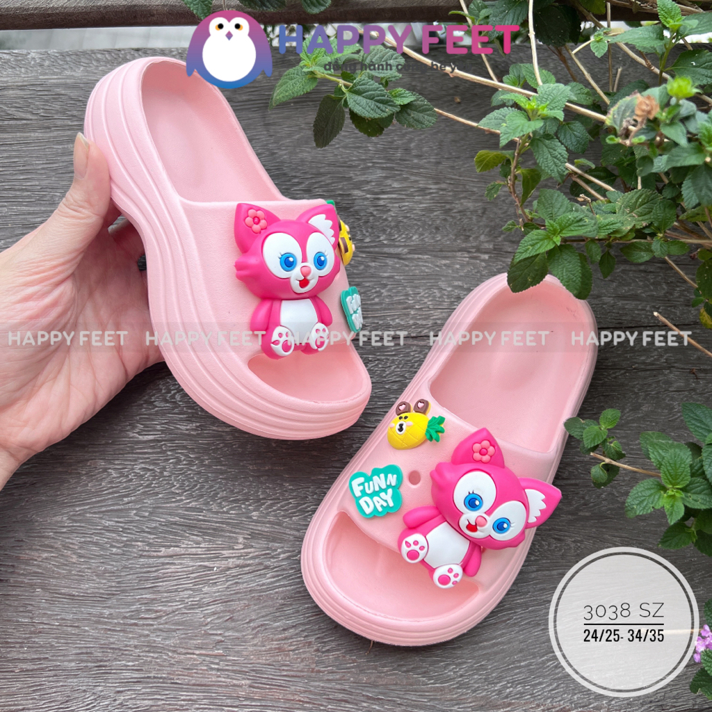 Dép lê cho bé siêu nhẹ chống trơn, lê đúc liền hình đáng yêu cho bé gái 3- 9 tuổi