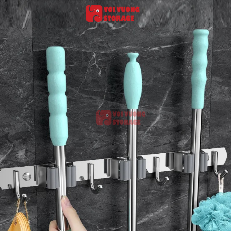 Móc Treo Nhà Tắm Inox 304 Móc Kẹp Giữ Chổi INOX Gọn Gàng VOI VUÔNG