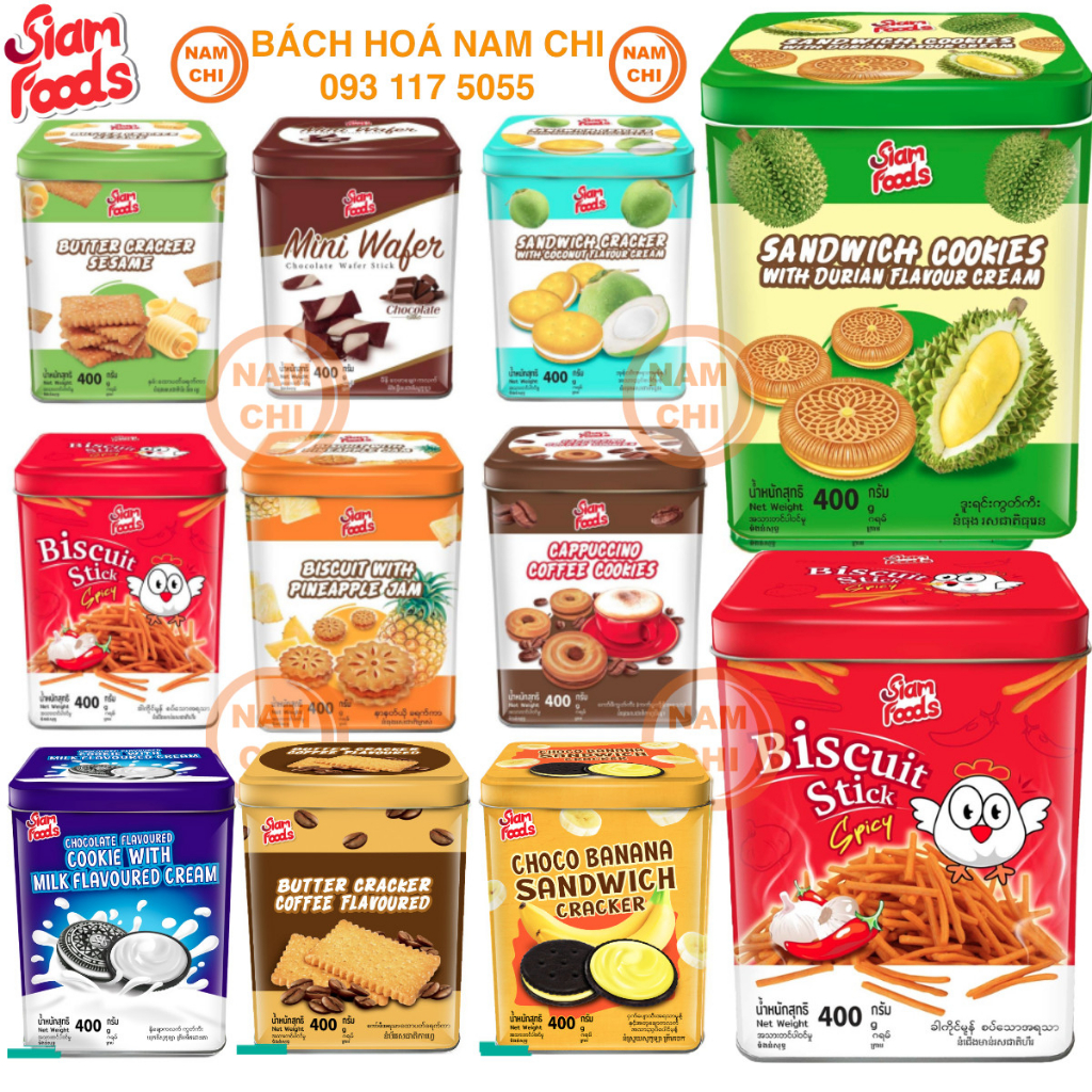 BÁNH QUY NHÂN MỨT KẸP KEM TRÁI CÂY SIAM FOODS THÁI LAN HỘP THIẾC 400G