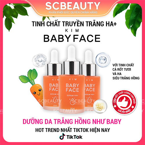 💯 Serum KIM BABY FACE HA+, dưỡng trắng da mặt, sạch mụn, mờ nám, tàn nhang 30ml