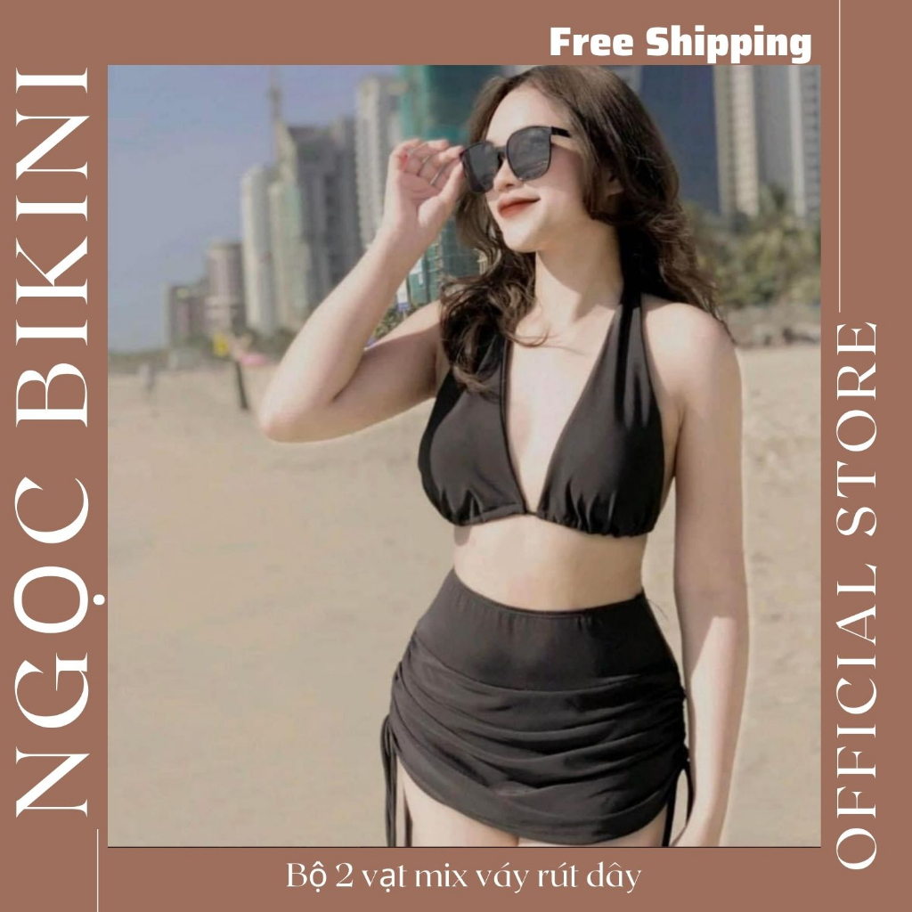Bộ đồ bơi bikini 2 vạt quần váy rút dây biến tấu được nhiều kiểu sexy