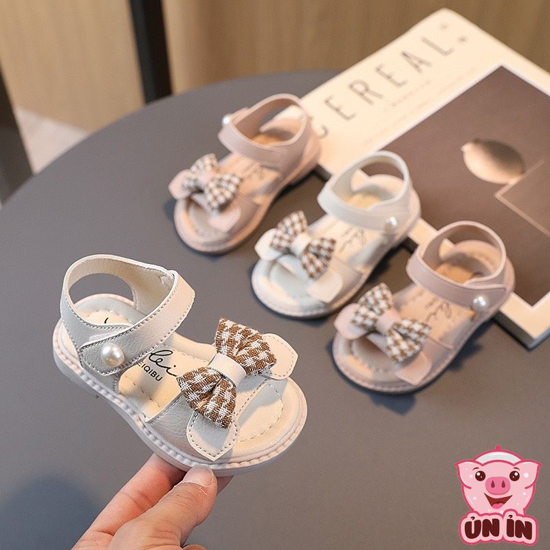 Dép quai hậu bé gái, Sandal phối Nơ caro đáng yêu quai dán đính ngọc cho bé gái từ 1-3 tuổi M821