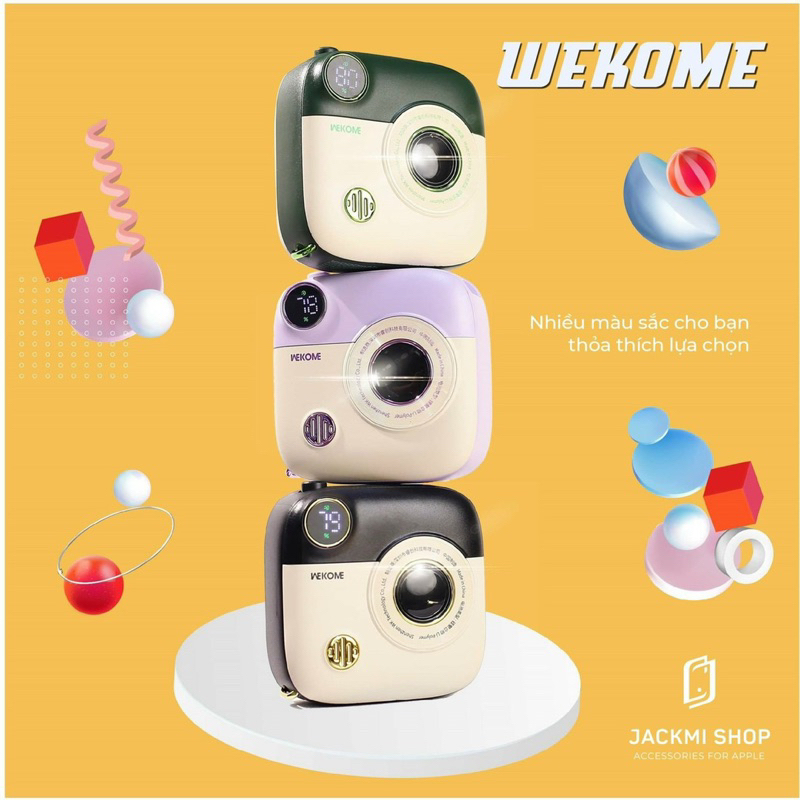 Sạc dự phòng wekome 10000mAh kiêm sạc không dây 15w có led hình máy ảnh nhỏ gọn kute