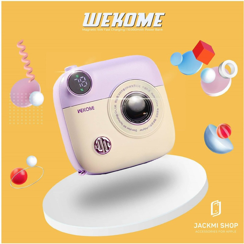 Sạc dự phòng wekome 10000mAh kiêm sạc không dây 15w có led hình máy ảnh nhỏ gọn kute