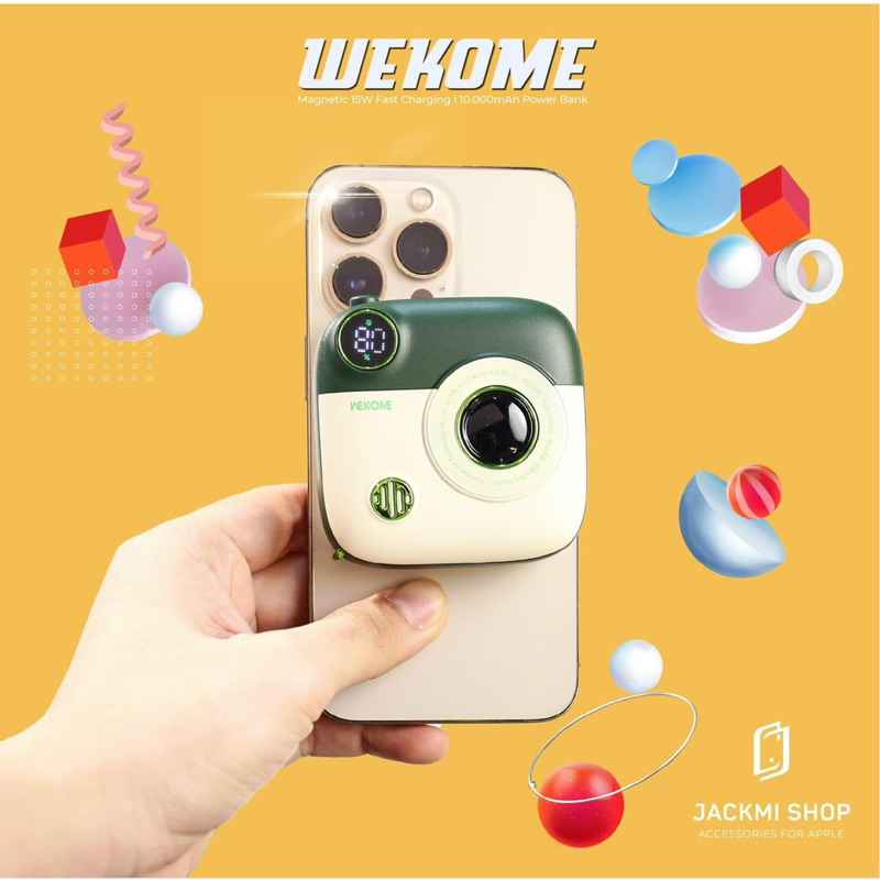 Sạc dự phòng wekome 10000mAh kiêm sạc không dây 15w có led hình máy ảnh nhỏ gọn kute