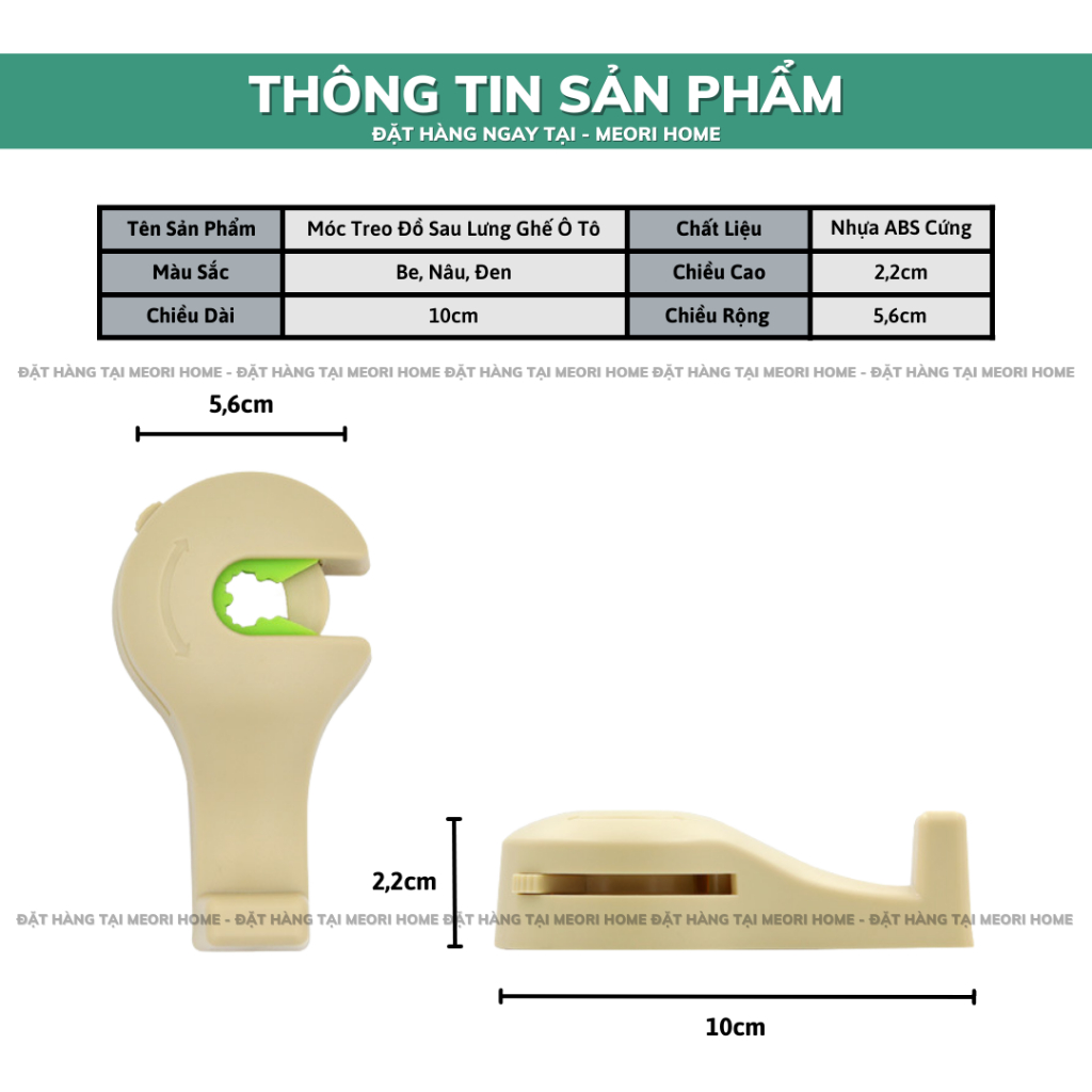 Set 2 móc treo đồ trên ô tô gài trước sau ghế thiết kế chắc chắn cao cấp Meorihome
