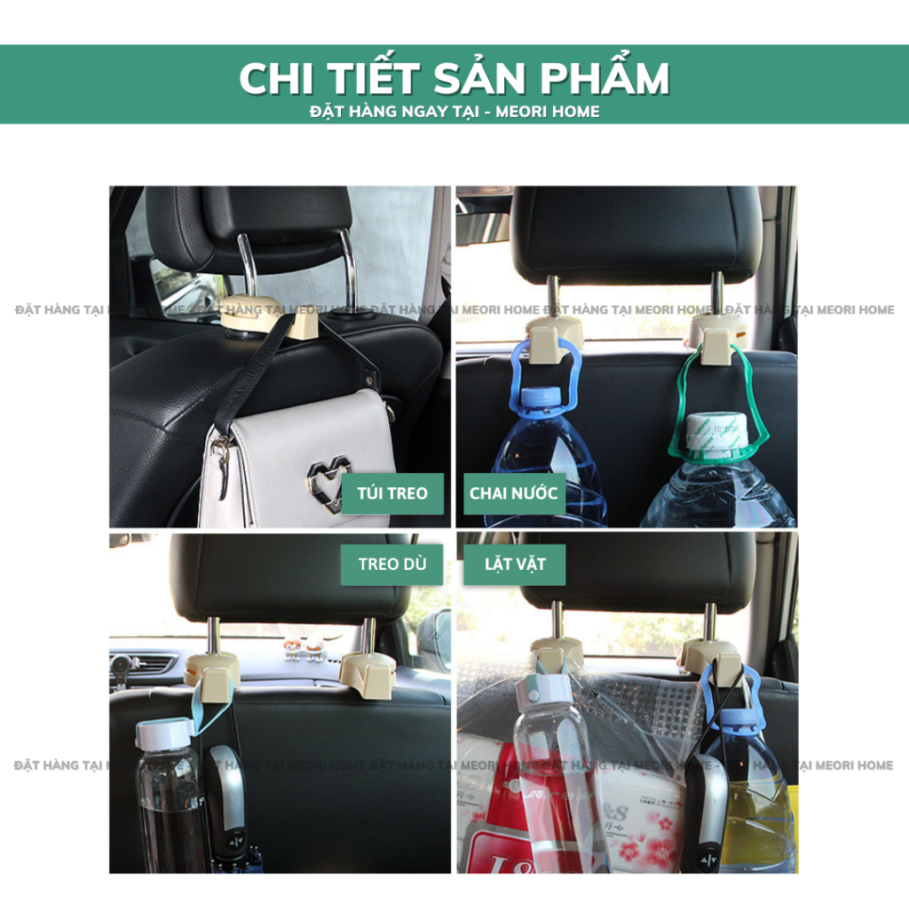 Set 2 móc treo đồ trên ô tô gài trước sau ghế thiết kế chắc chắn cao cấp Meorihome