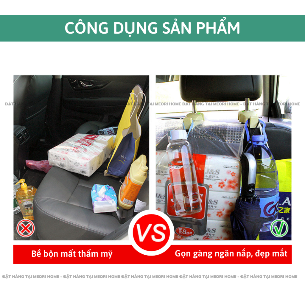 Set 2 móc treo đồ trên ô tô gài trước sau ghế thiết kế chắc chắn cao cấp Meorihome