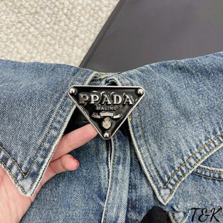 Chân váy jeans prada lật cạp kèm đai