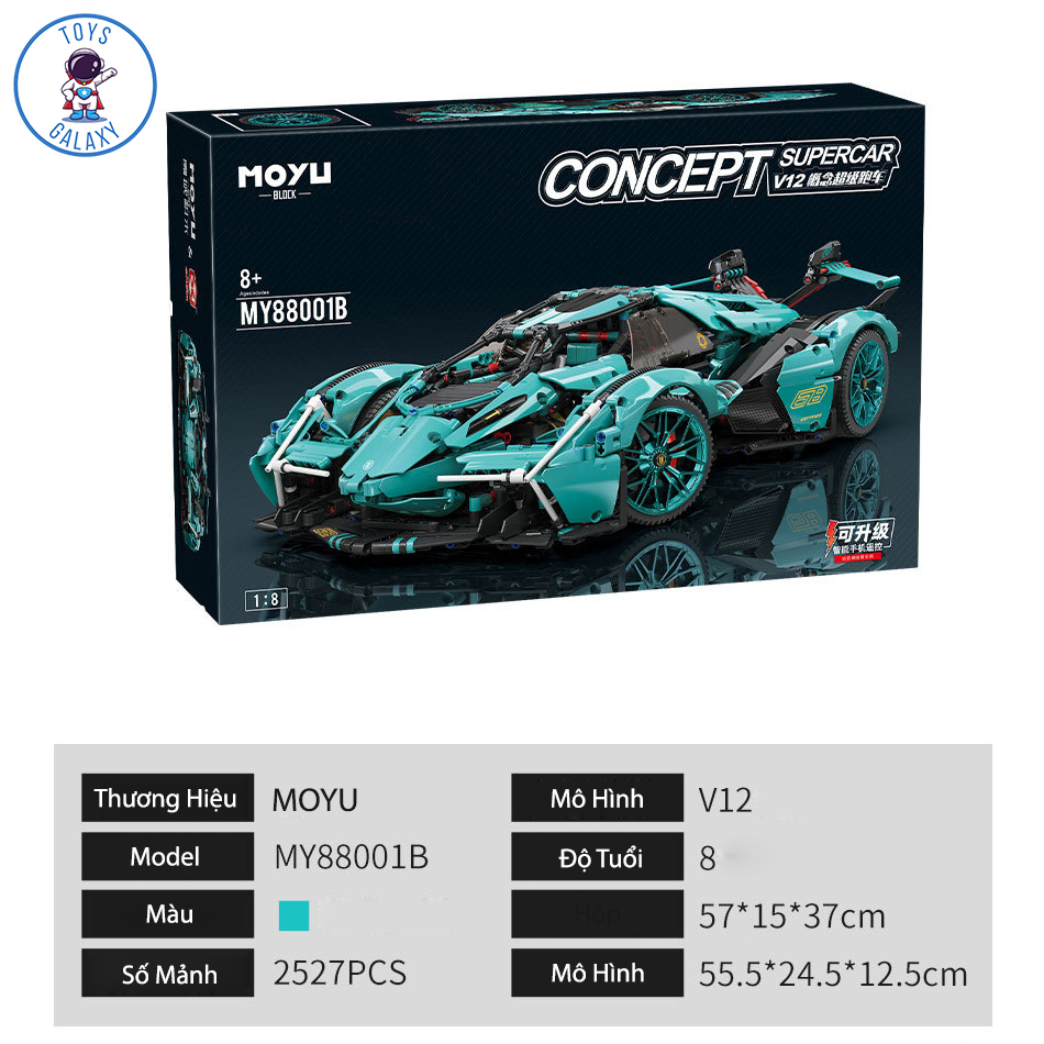 Đồ Chơi Lắp Ráp Mô Hình Điều Khiển Từ Xa RC Siêu Xe Lamborghini V12 Vision GT Tiffany Blue / Bugatti Tỉ Lệ 1:8 MY88001B