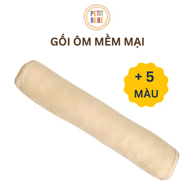 Gối ôm dài 60cm cho bé PETIT BEBE muslin thấm hút thoáng khí an toàn màu trơn