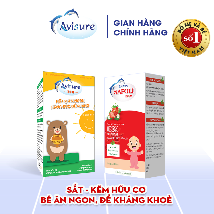 Sắt kẽm sinh học Mỹ Avisure Safoli - ZiO cho bé 20ml