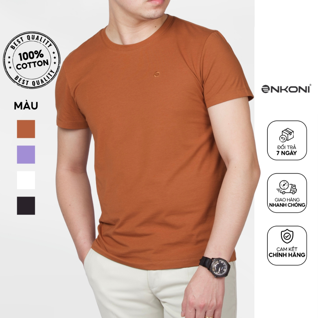Áo thun nam cổ tròn nhiều màu ENKONI, áo thun nam tay ngắn chất liệu cotton E15299, áo cộc tay nam