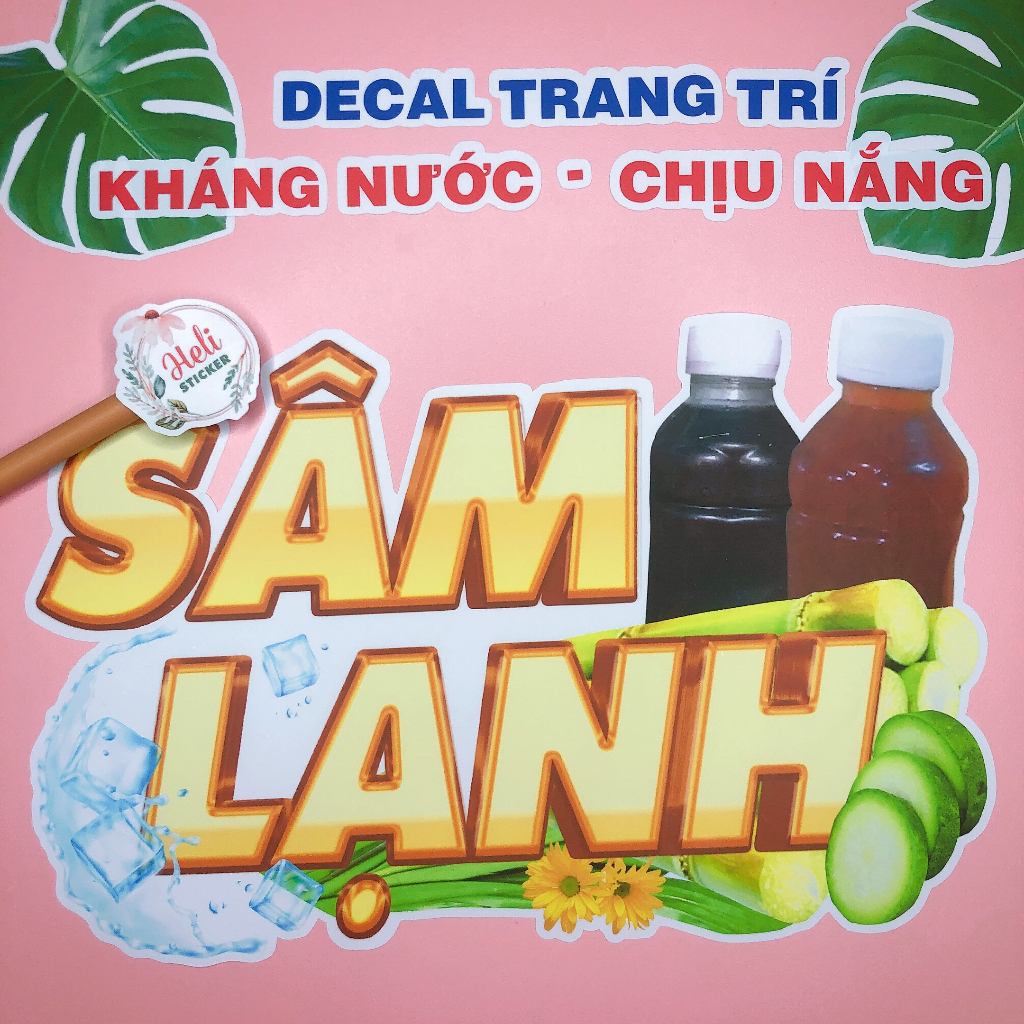 Decal Trang Trí Quán SÂM LẠNH ✨ Hình Dán Decor Quán Nước Sâm, Trà Sữa, Cà Phê - Sticker Kháng Nước, Chịu Nắng, Cắt Sẵn.