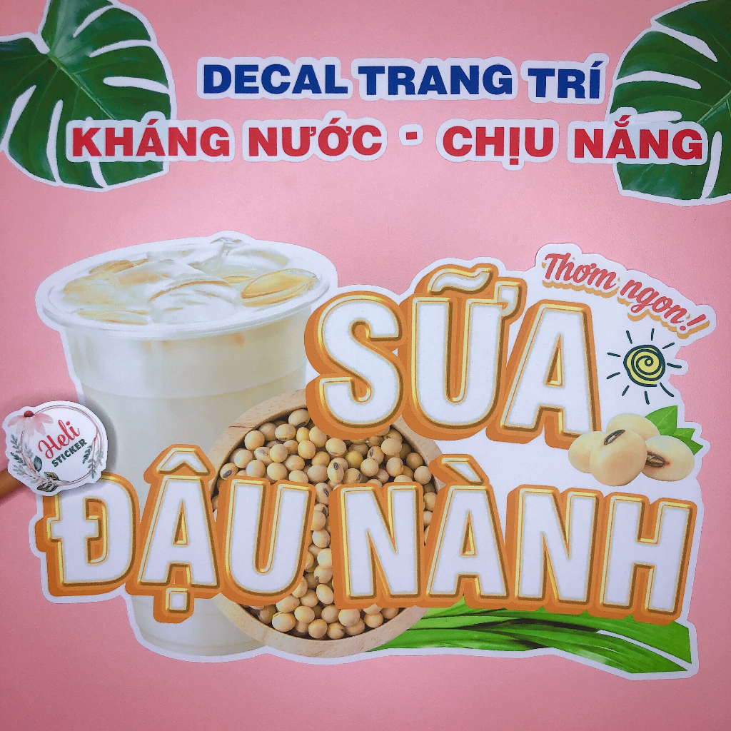 Decal Trang Trí Quán SỮA ĐẬU NÀNH Loại 1 ✨ Hình Dán Decor Quán Trà Sữa, Cà Phê - Sticker Kháng Nước, Chịu Nắng, Cắt Sẵn.