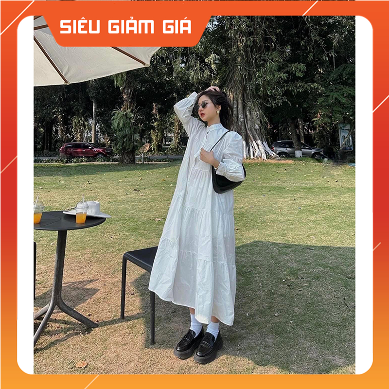 Váy Sơ Mi Nữ, Đầm BabyDoll Tay Phồng Cổ Tàu Dáng Dài Phong Cách Hàn Quốc M6181 - Teen888