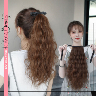 Tóc giả buộc dập xù mì Khami Beauty, tóc giả cột sóng 40cm, sợi tơ cao cấp