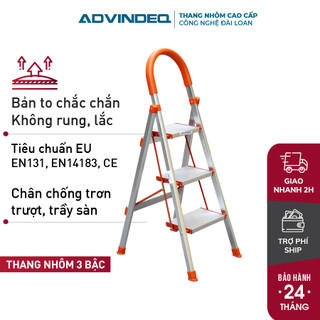 Thang ghế nhôm chữ A tay vịn 3 bậc bản to xếp gọn ADVINDEQ ADS-703,thang nhôm gấp gọn gia đình đa năng rút gọn