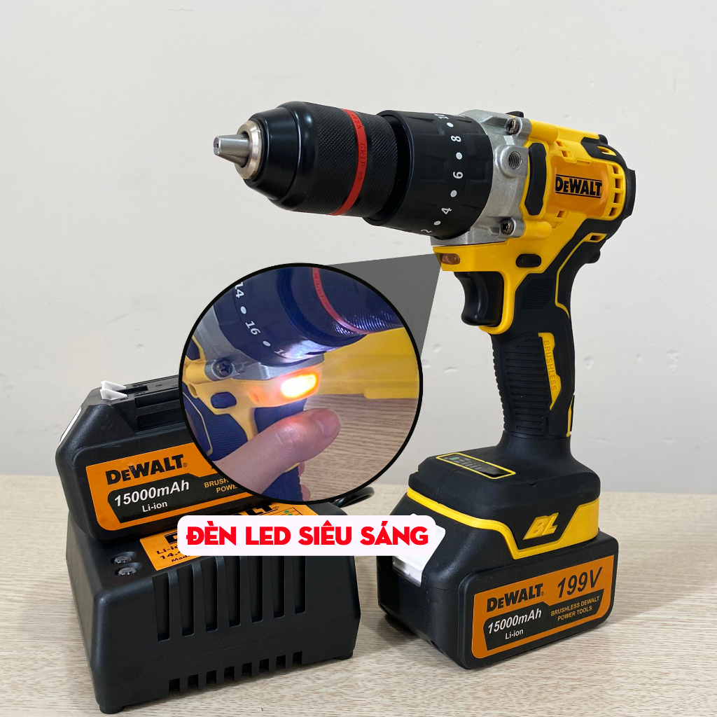 Máy khoan pin DWT 199V kèm tay cầm, khoan  tường, bắt vít, dùng liên tục 4 tiếng - Bảo hành 12 tháng