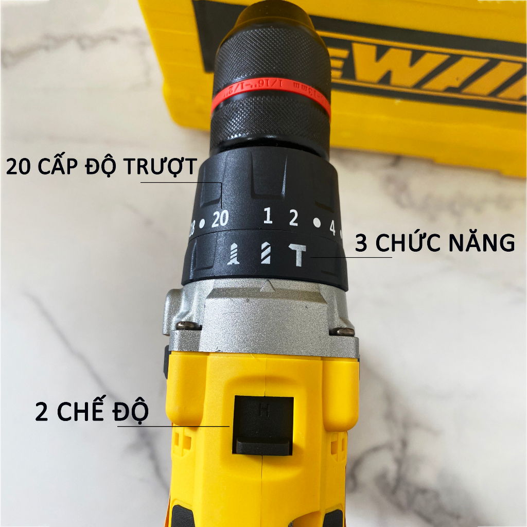 Máy khoan pin DWT 199V kèm tay cầm, khoan  tường, bắt vít, dùng liên tục 4 tiếng - Bảo hành 12 tháng