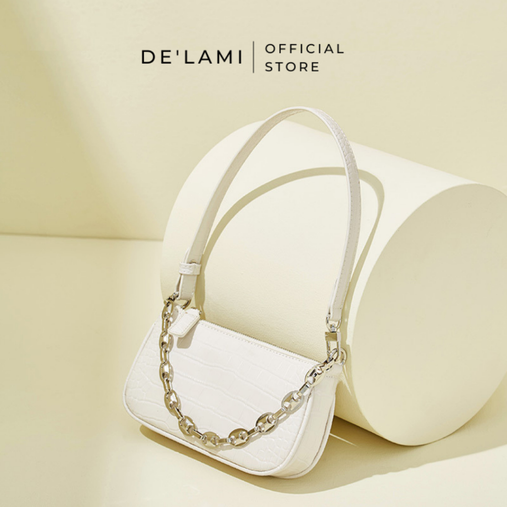 Túi xách nữ dự tiệc DELAMI đeo chéo đeo vai kết hợp dây kim loại sáng bóng cao cấp, thanh lịch DLDC12