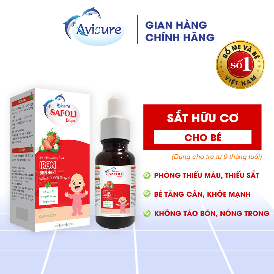 Sắt kẽm sinh học Mỹ Avisure Safoli - ZiO cho bé 20ml