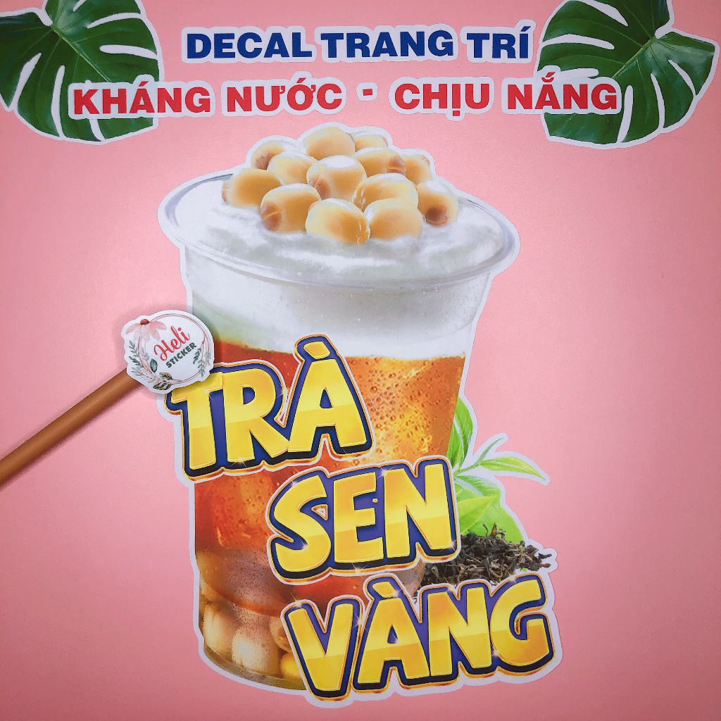Decal Trang Trí Ly TRÀ SEN VÀNG Loại 1 ✨ Hình Dán Decor Quán Trà Sữa, Cà Phê, Sinh Tố - Sticker Kháng Nước, Chịu Nắng.
