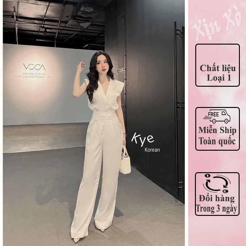 Set Áo Cộc Tay Có Đệm Vai Phối Quần Lụa Dáng Suống Sang Chảnh Mẫu Mới