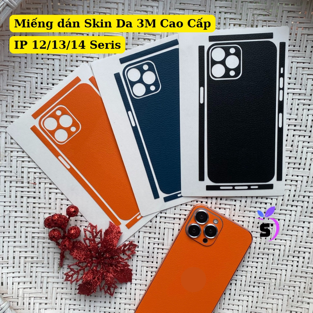 Miếng dán skin full viền iphone cao cấp, Skin da 3M chống trầy, bảo vệ cam ip 12/13/14 seris
