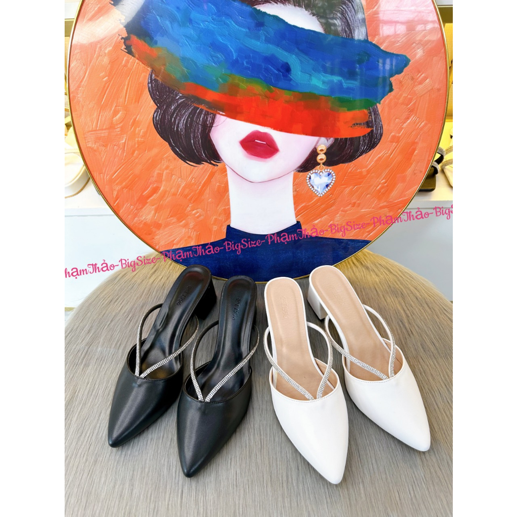 Giày Sục BigSize 40-44 Dây Đá Chéo Đế Vuông 5 Phân