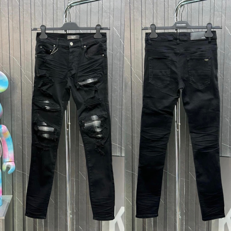 Quần Biker Nam Rách Gối Phối Da Nhăn Cực Đỉnh 001